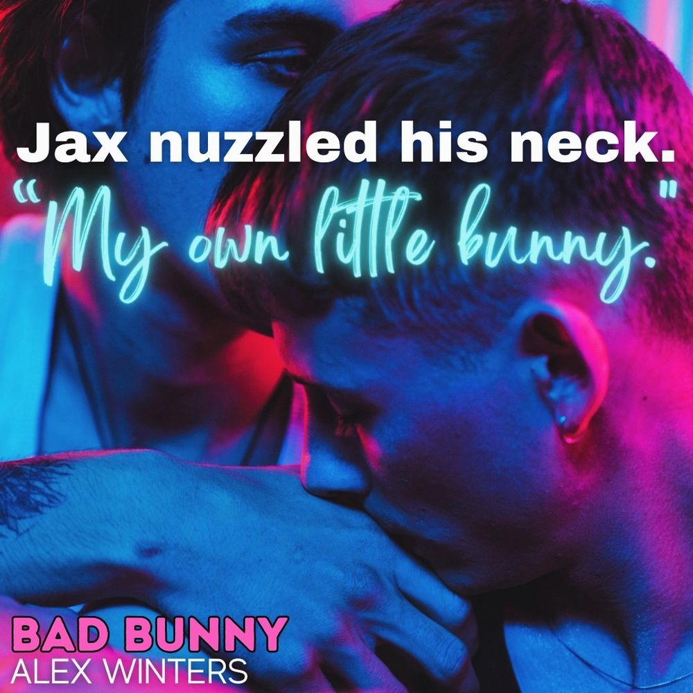 2 young lovers bathed in neon Embracing each other as 1 whispers to the other "my own little bunny "