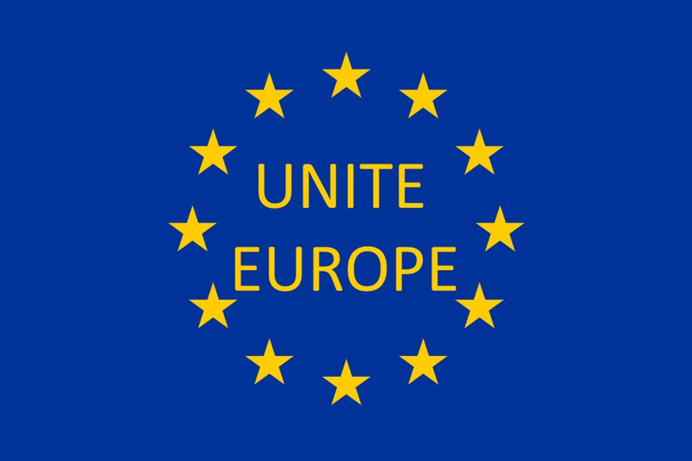 Flag of EU in center the Text "Unite Europe" 
