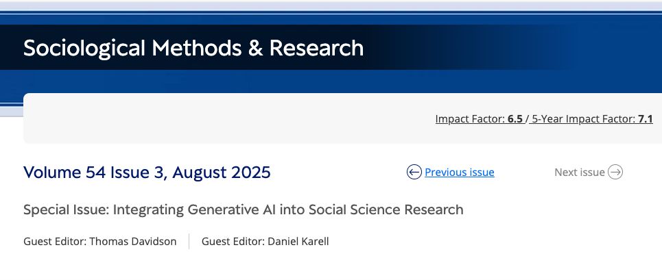 A screenshot of the Sociological Methods & Research website showing the special issue title