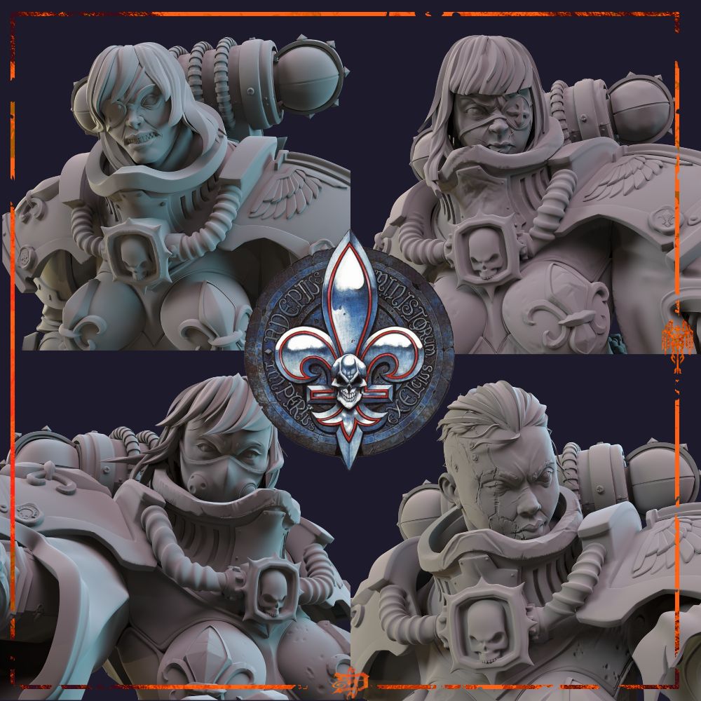 Adeptus Sororitas Sisters of Battle from Warhammer 40K universe. Four sisters is depicted here. 