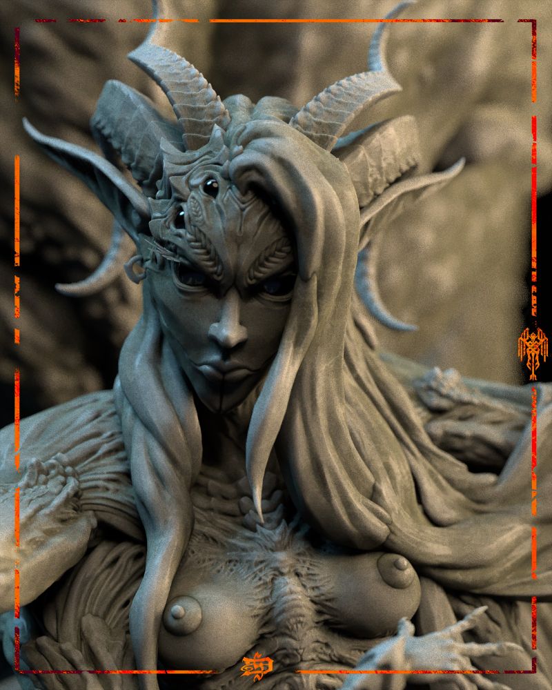 Close-up of Loth. Right hand blurred in the foreground to focus on the face. 