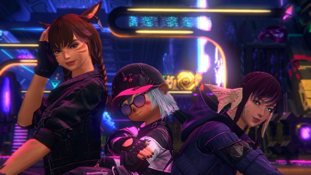 a lala, a miqo and an aura in solution 9, ffxiv