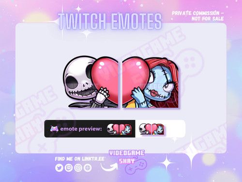 Jack and Sally Love Link Twitch Emote Pack | VideoGame Shay