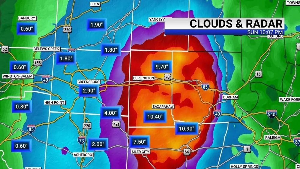 Rainfall map - screencapture of WRAL map