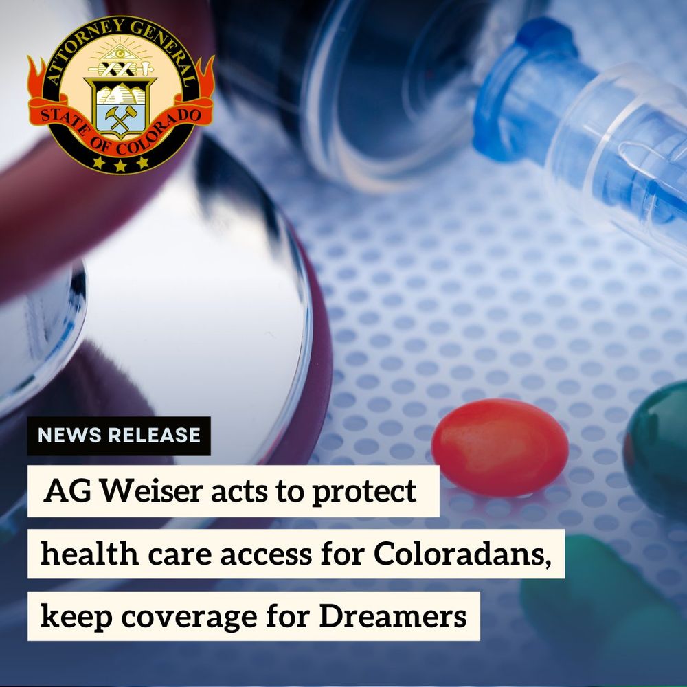 Official seal of the Attorney General of the State of Colorado with syringes, pills, and a headline that reads, 