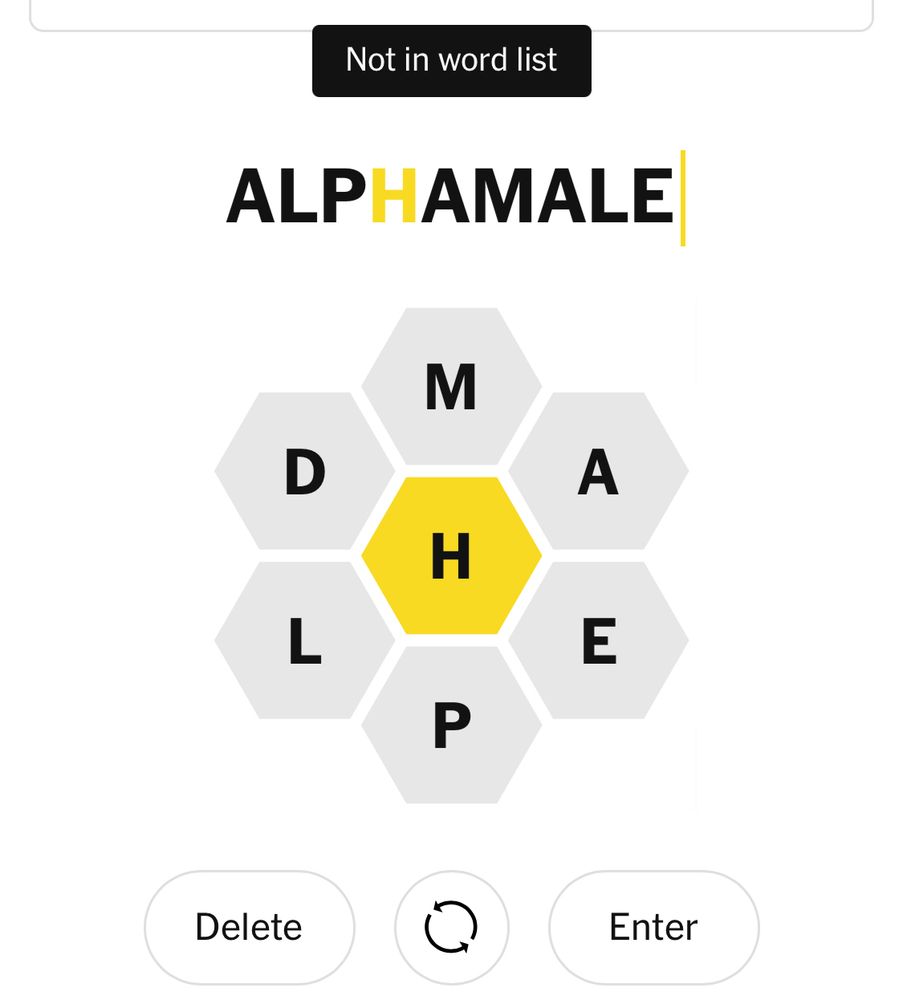 Spelling Bee puzzle. ALPHAMALE not in word list.