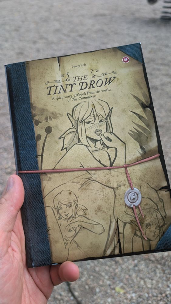 A cover for The Tiny Drow. Stylized as a worn notebook.