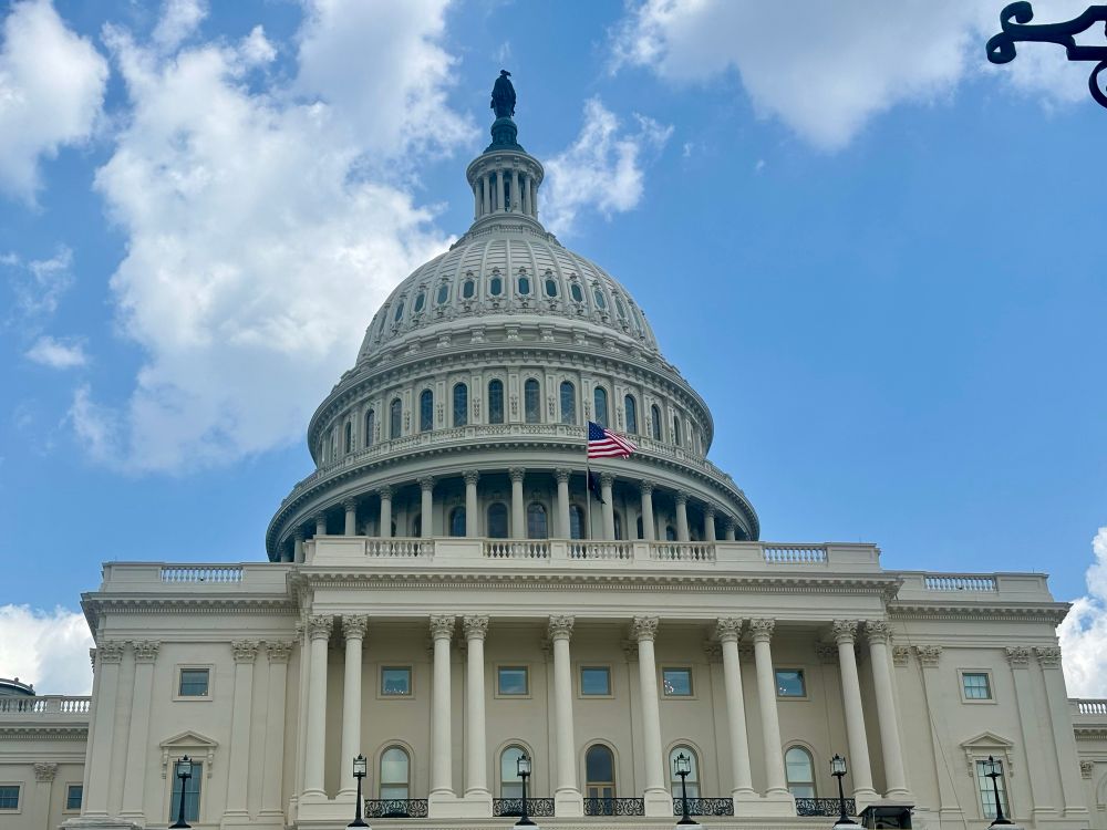 Closeup of US Capitol from west steps. 