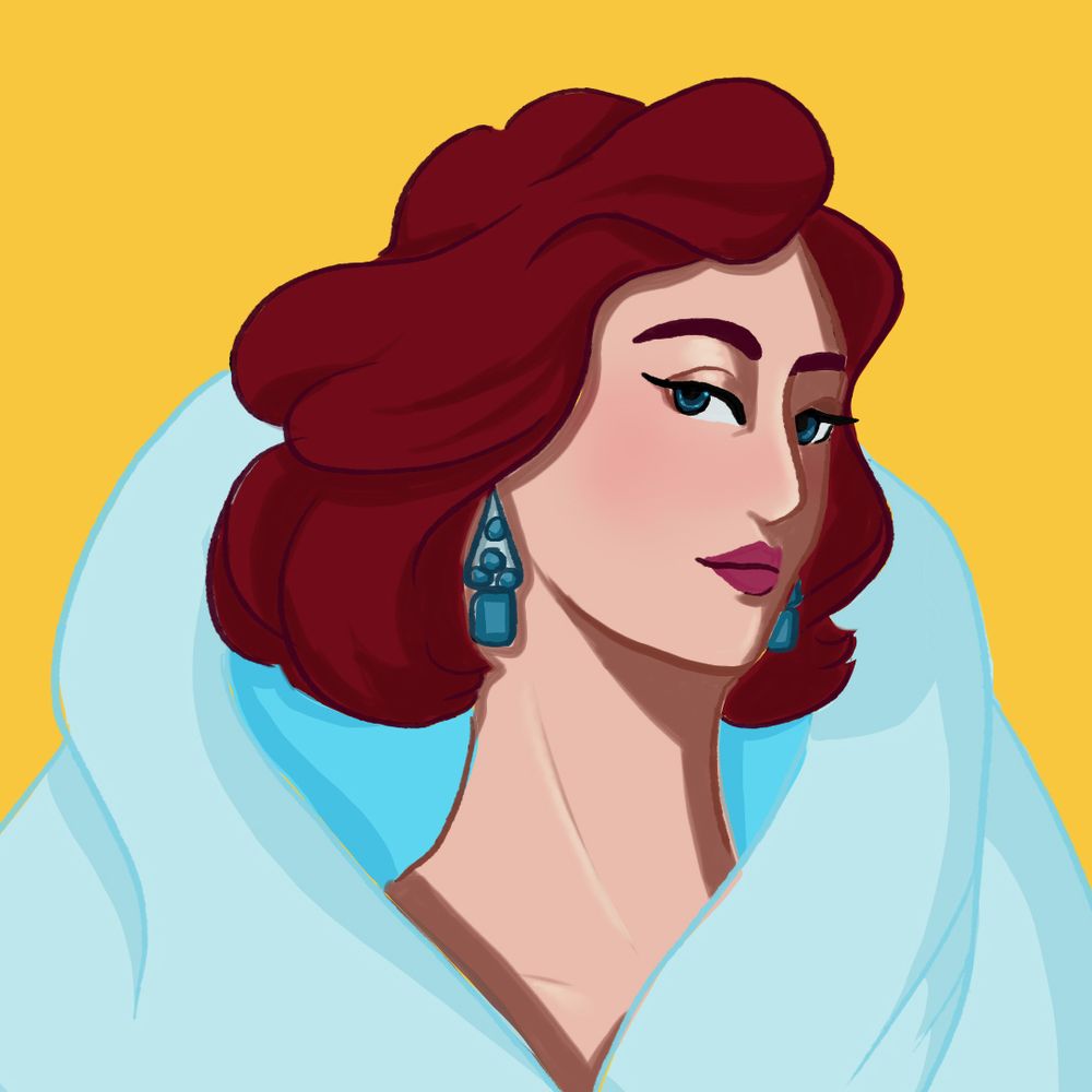 A close-up of Ivy's face. Her hair is in a typical wavy 1930's Hollywood starlet style, and her eyes show blue details, indicating their cybernetic enhancements.