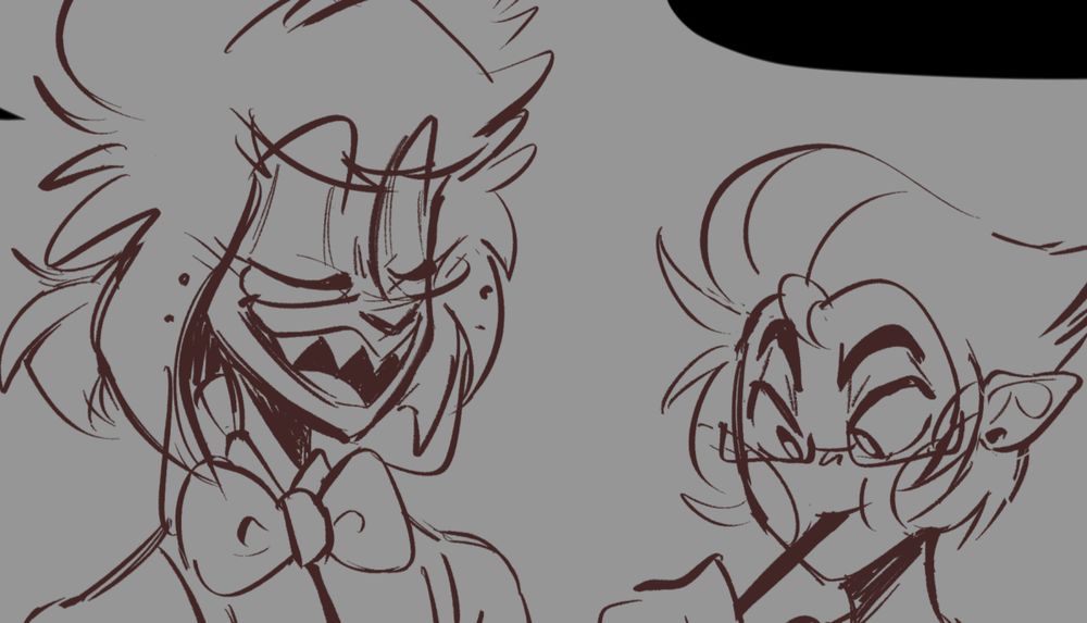 Sneak peek of Alastor and Lucifer standing next to each other. A spoon is in Lucifer's mouth and Alastor has his eyes shut and mouth open saying something.