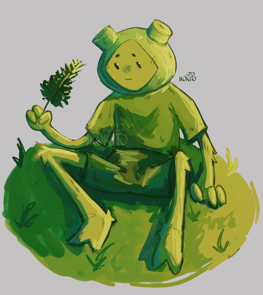 Fern from Adventure Time holding a fern in the grass.