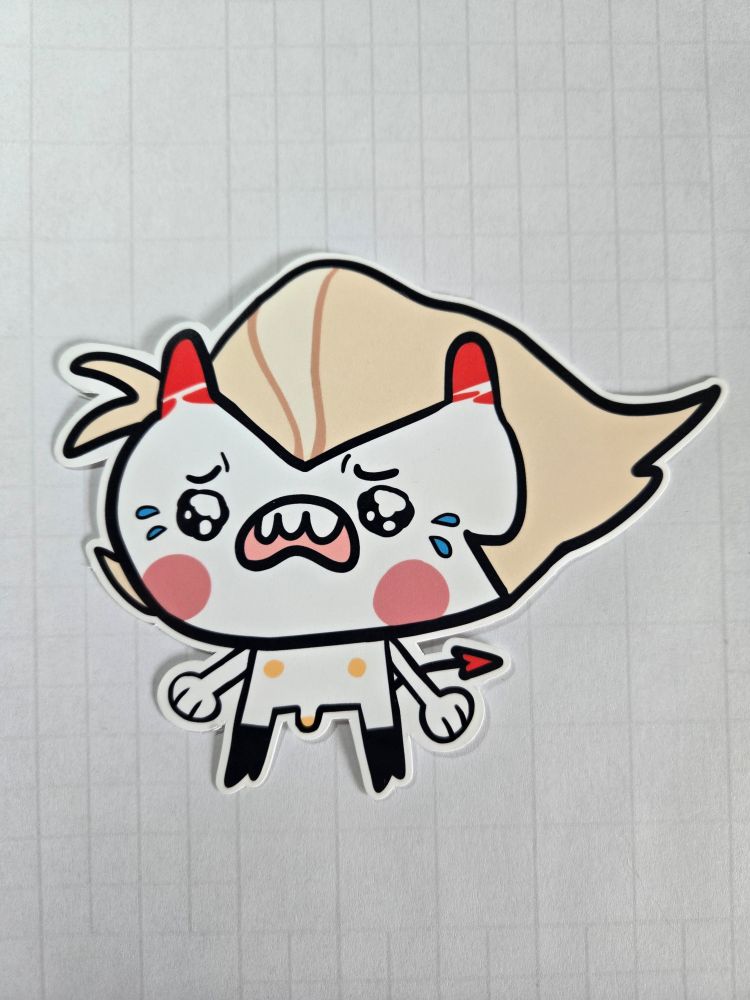 Sticker of a crying chibi lucifer