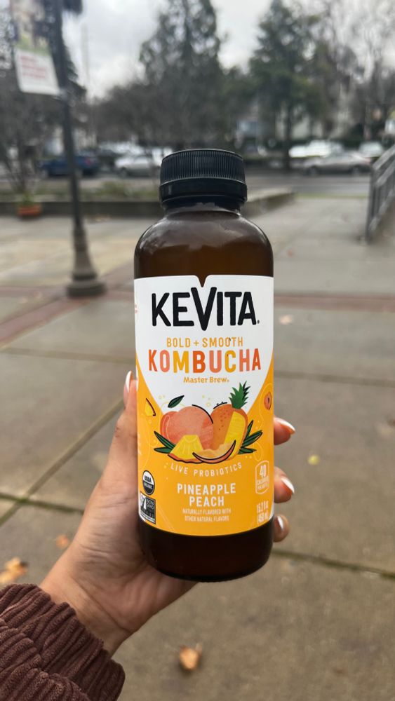 Kevita Kombucha. Pineapple peach flavor. 