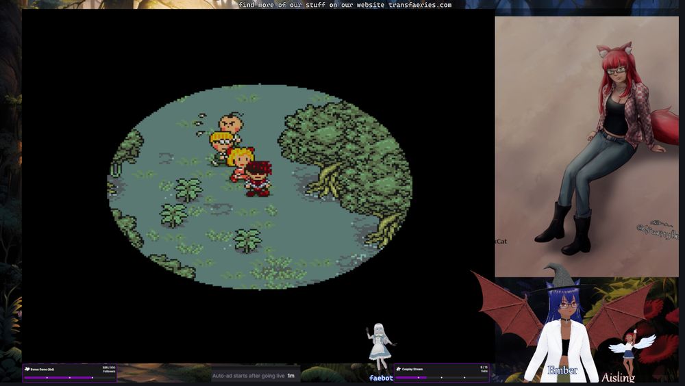 The kids from Earthbound but Ness is an emo boy walking through the swamp