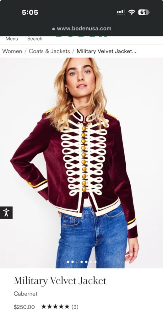 Velvet military jacket from Boden