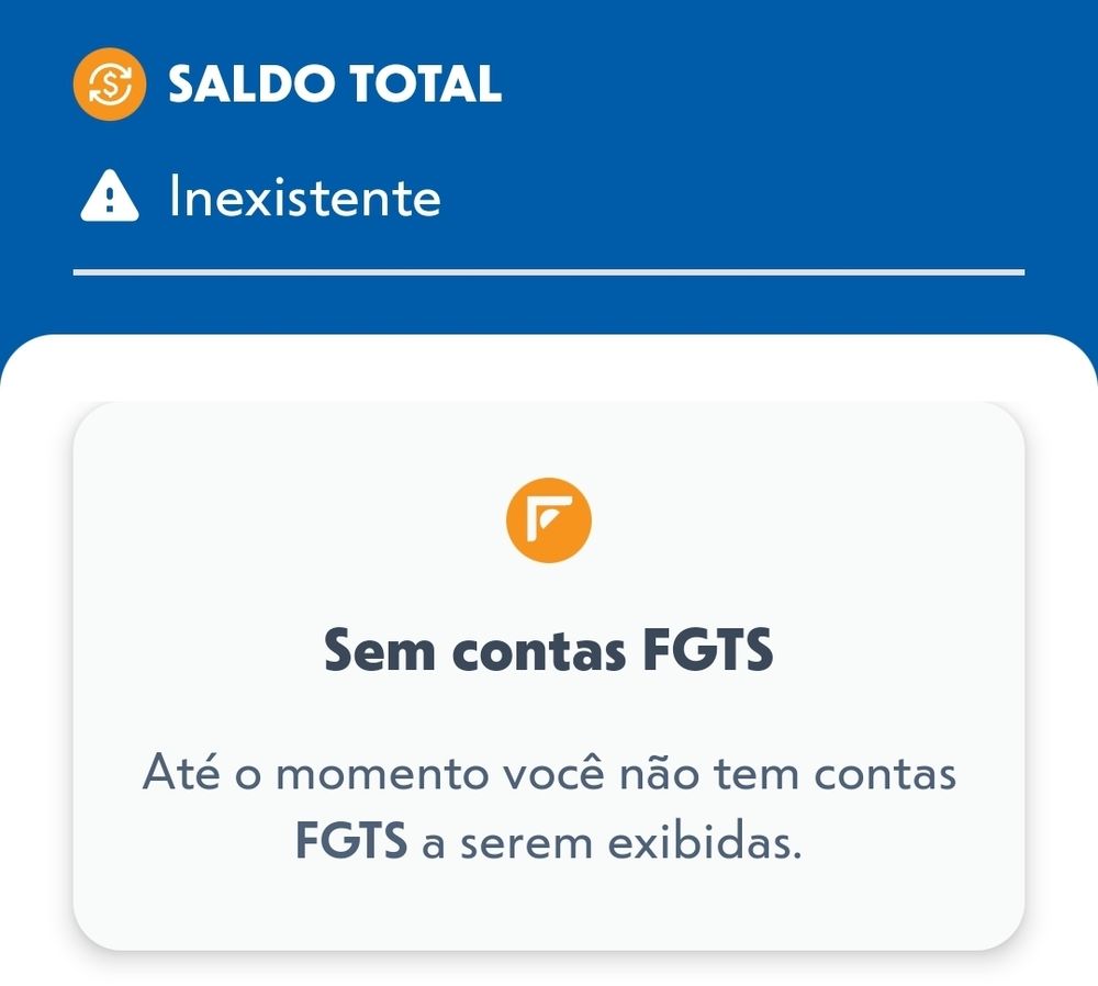 Tela do aplicativo FGTS, constando conta inexistente.