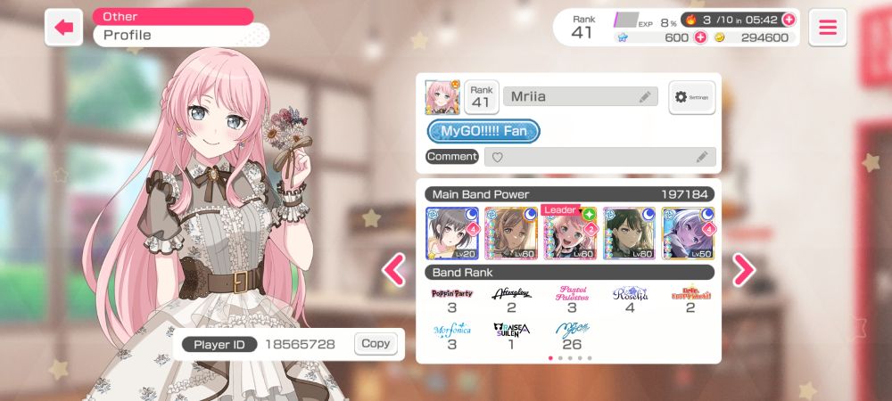 screenshot of my profile in bandori