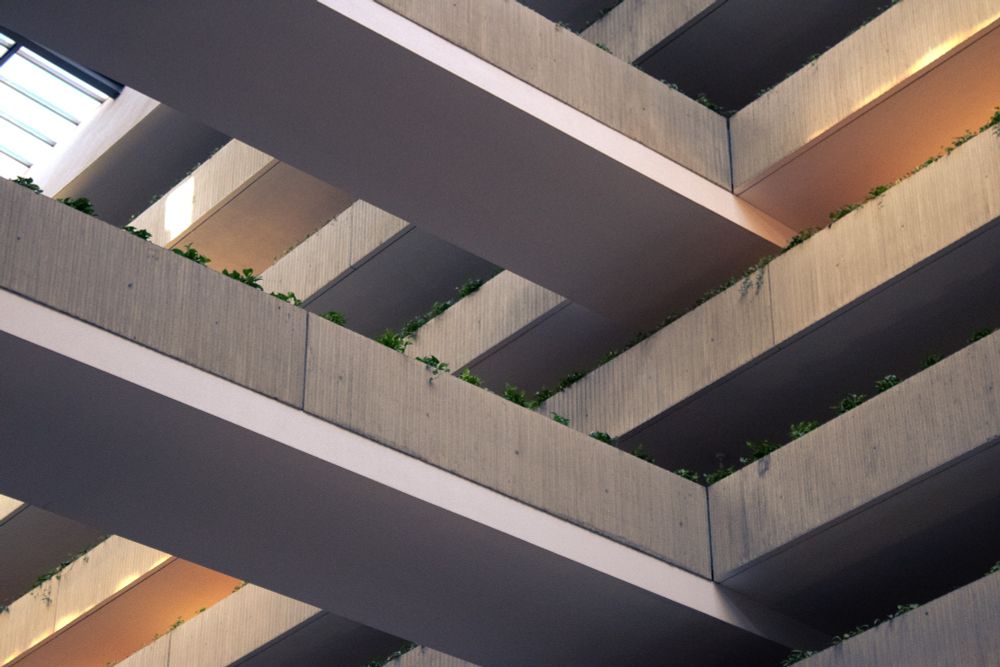 close-up of walkways and balconies inside the hotel