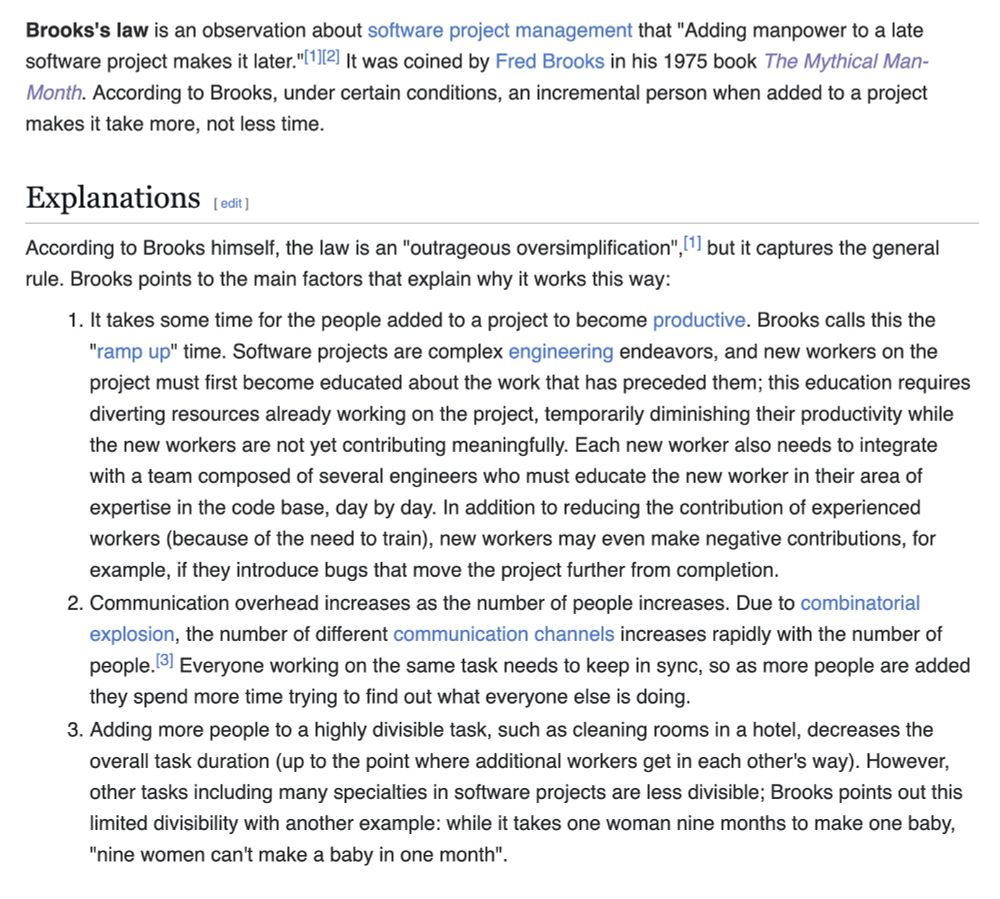 wikipedia screenshot of brooks's law page.