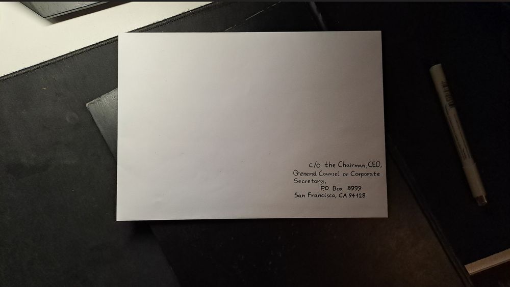 Photo of a finished letter on a desk. The recipient is VISA, a payment processor. The letter is part of the fight against the censorship of the payment processors. #SaveSpeech