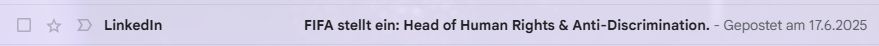 Mail von LinkedIn mit dem Titel "FIFA stellt ein: Head of Human Rights und Anti-Discrimination