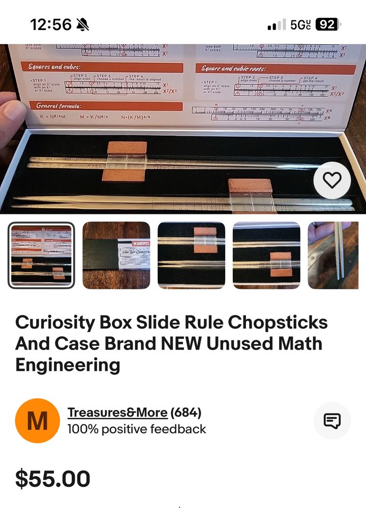 eBay listing of slide rule chopsticks, $55