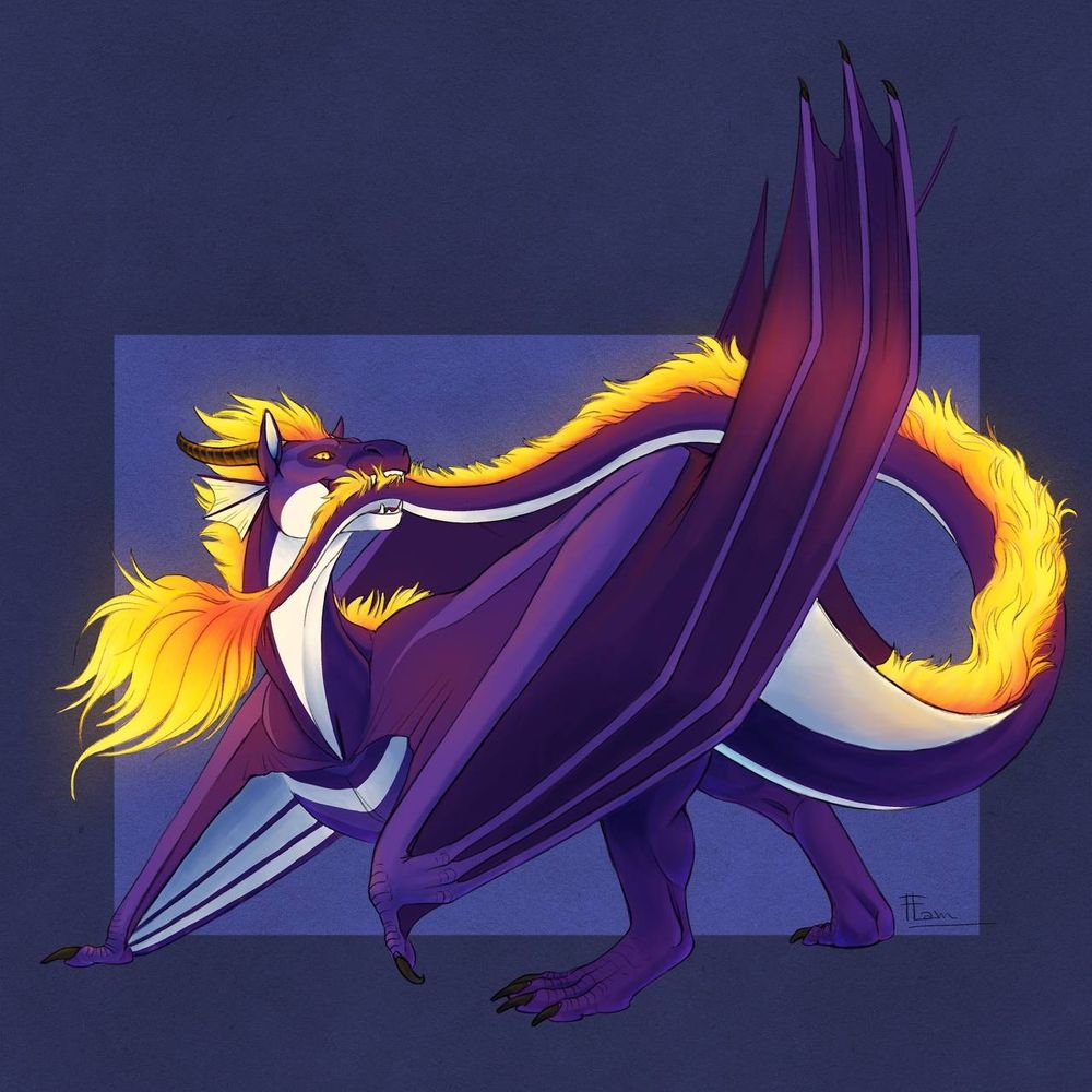 A purple wyvern dragon with a flame-like mane