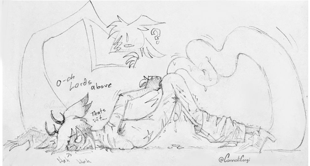 alastor is face down ass up fisting his own tail as one of his tentacles fucks into him from behind panting he says "O-oh Lords above, that's-it..., his shadow watches him with a questioning look and a "?" above his head