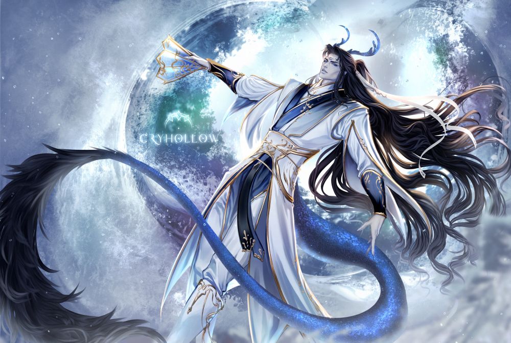 Water dragon man in the middle of waves