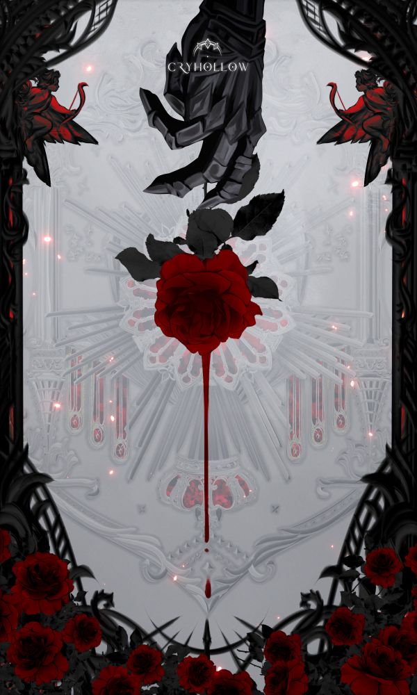 Armoured hand holding a bloodied rose