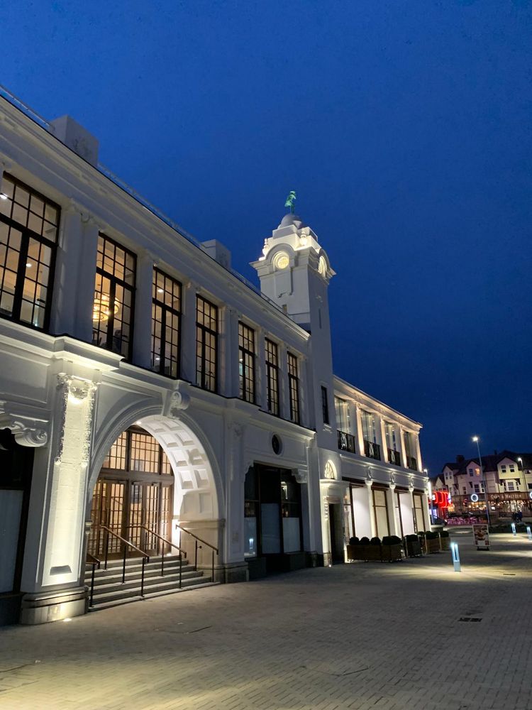 Spanish City, Whitley Bay, taken at night from the Plaza. The right half of the building is in shot.