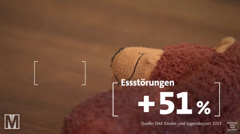 Screenshot Monitor Sendung, Essstörungen +51%, Quelle DAK Kinder- und Jugendreport 2023