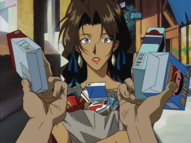 Katrina holing groceries while Spike extends some items that had fallen out the bags. 