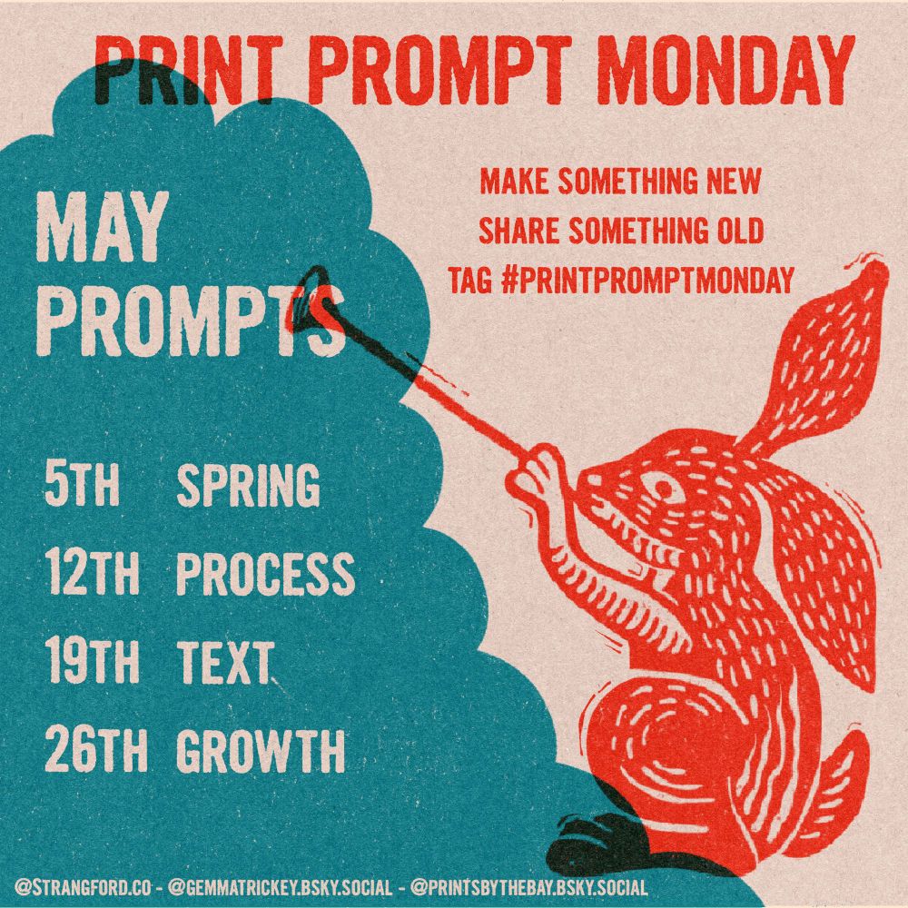 A graphic for print prompt Monday. The prompts are
5th Spring
12th Process
19th Text
26th Growth 