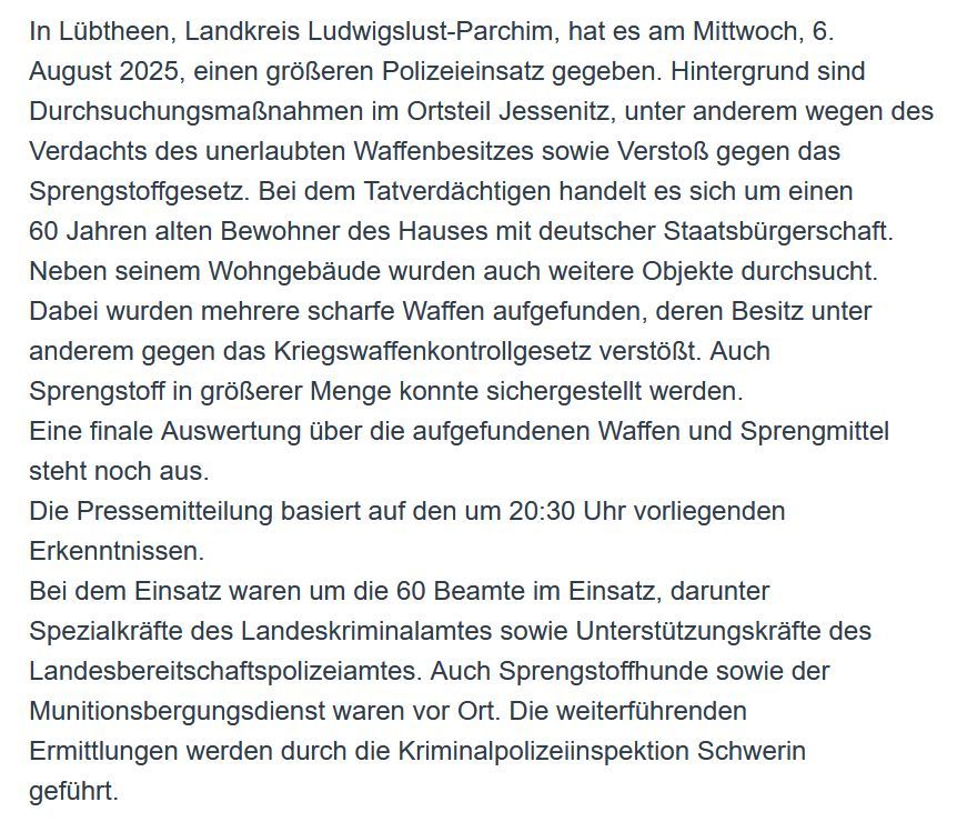 Screenshot der Polizeimeldung