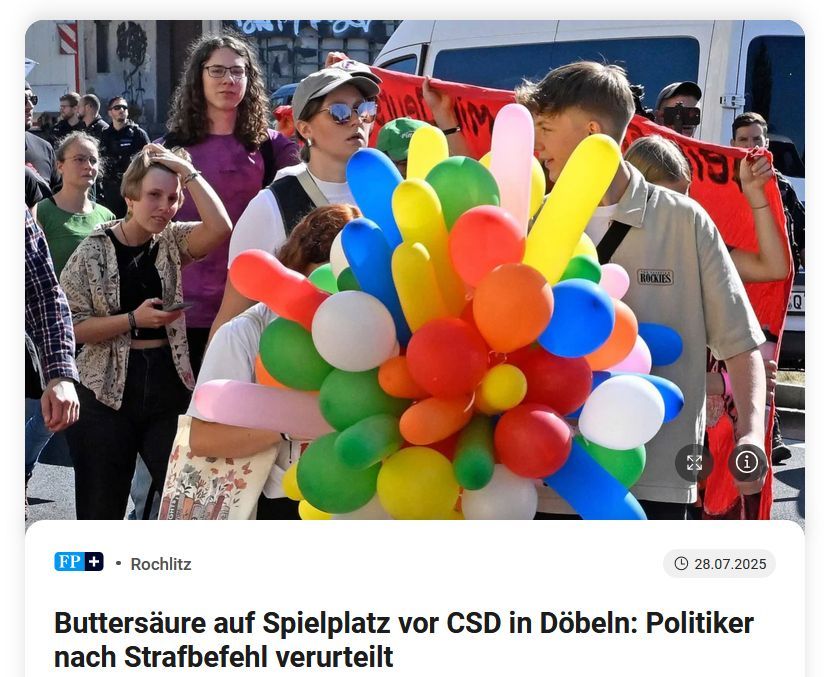 Screenshot aus dem Artikel der "Freien Presse", zu sehen sind Teilnehmende des CSD.