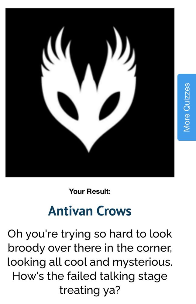 A photo of my result. I got Antivan Crows. 