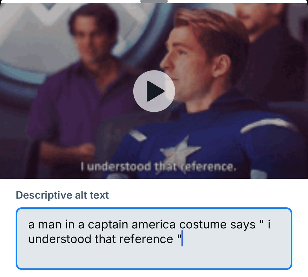 A gif of Captain America saying “I understood that reference” is described as “a man in a captain america costume says ‘I understood that reference’"