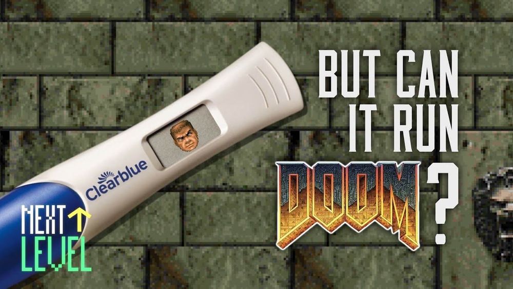 A pregnancy test showing Doomguy’s face on the screen.