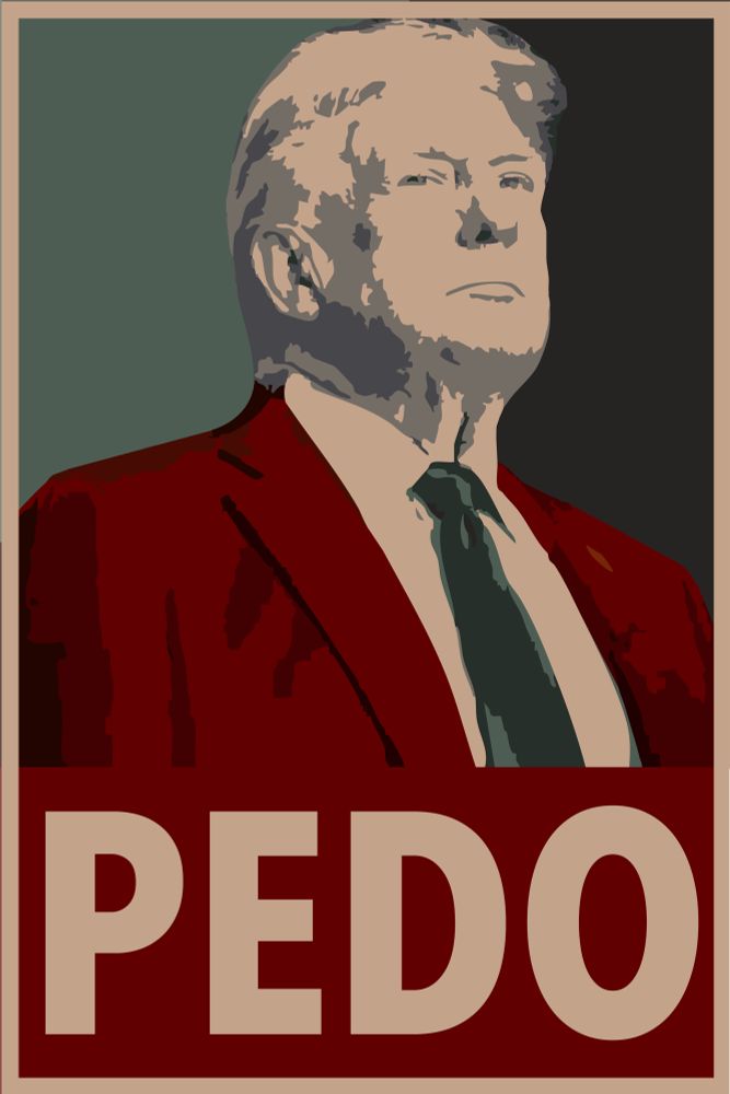 Poster of Trump done in the style of the Obama ‘Hope’ poster - colour palette has been changed to colours from WWII nazi uniform and the word ‘hope’ changed to ‘pedo’ 
