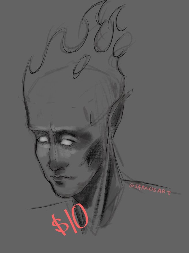 a rough sketch of a bust of my original species (xercir), minimal shading and a loose sketchy style. If you want a commission like this, it would be $10