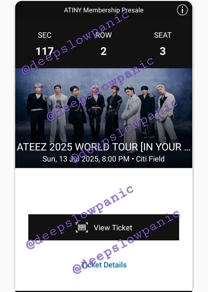 Screenshot of a ticket for Ateez