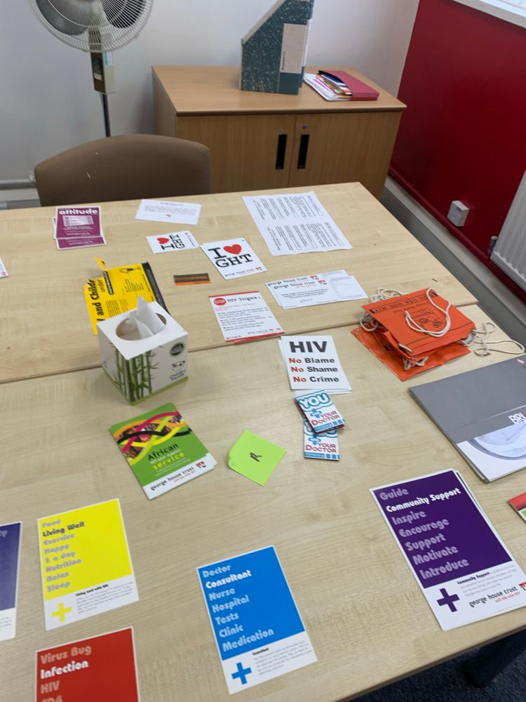 A table covered in leaflets 
