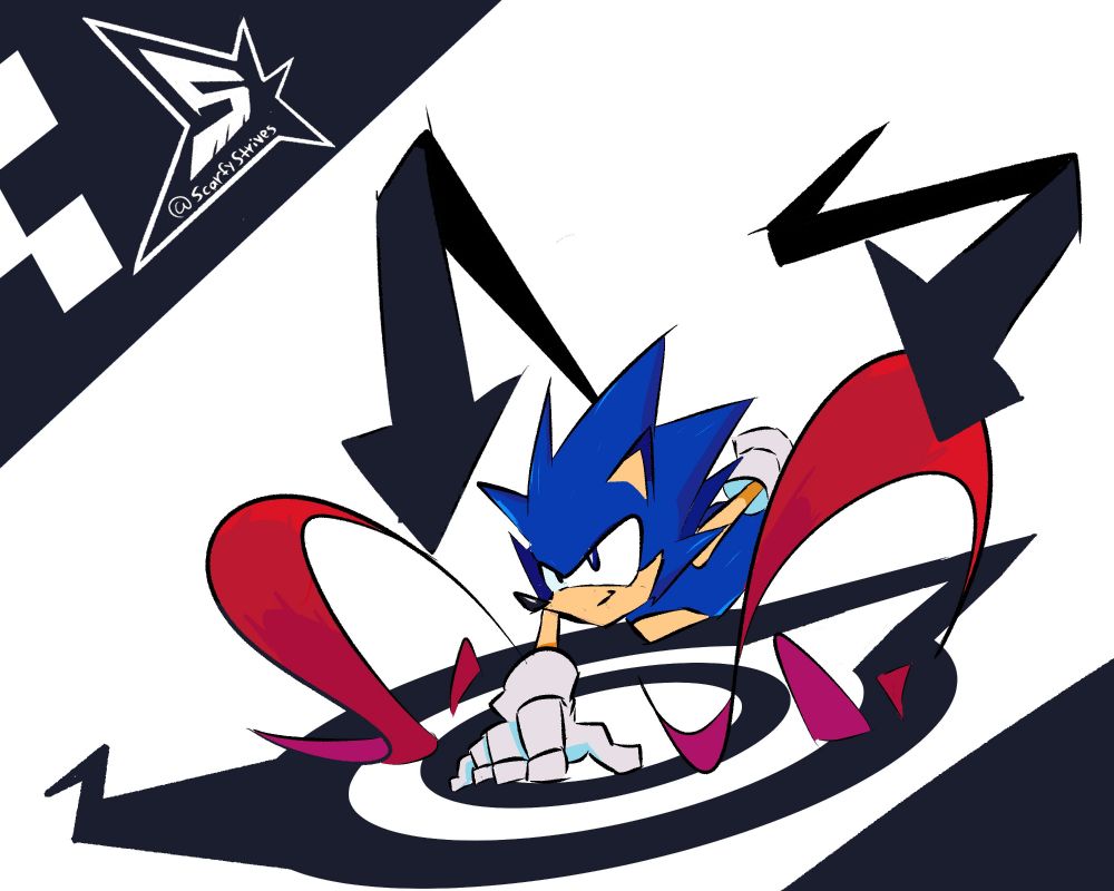 Fan art of Sonic the hedgehog mid peel out specifically from fangame S&K Newtrogic Panic 
