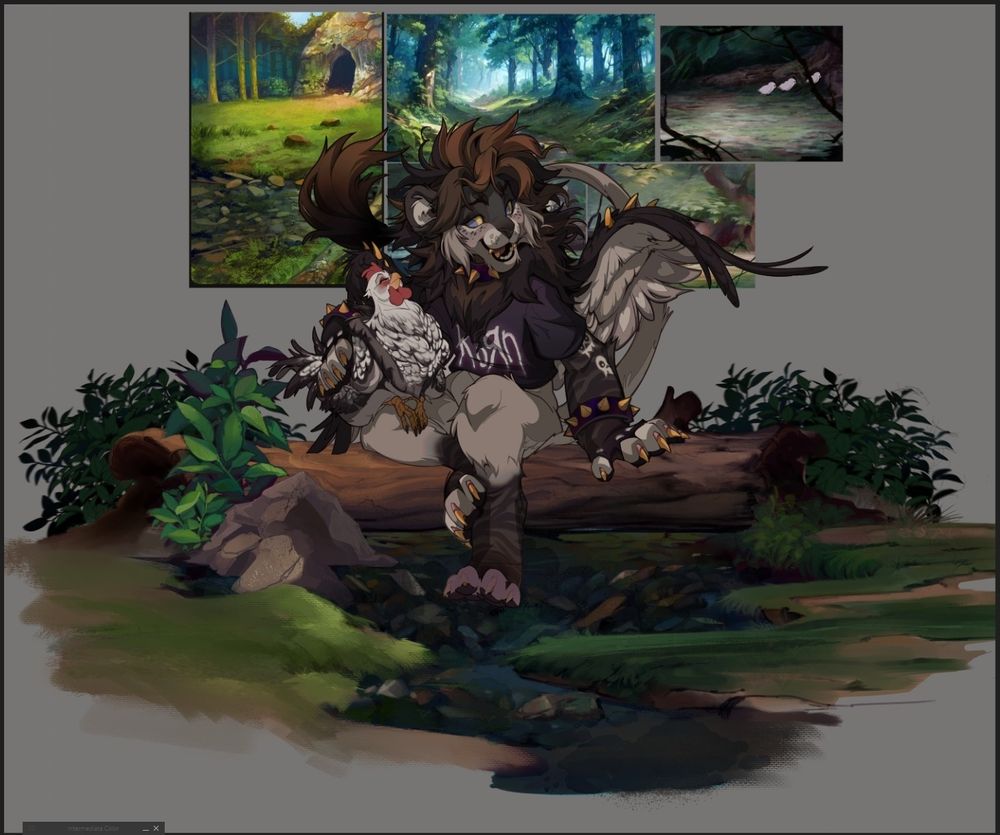 A WIP of a background and characters for a client piece by luxebytes.