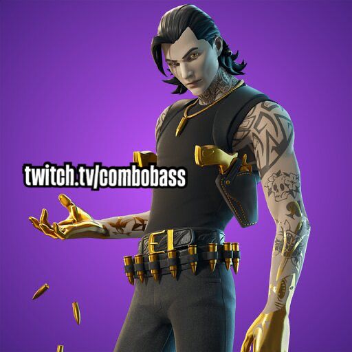 Outlaw Midas skin from Fortnite chapter 6 season 2. He is wearing a black muscle tee and black skinny jeans. 