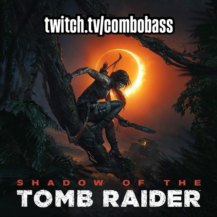 Lara Croft leaning against a tree. An eclipse is occurring behind her. She is holding a machete in her left hand. Text reads: Shadow of the tomb raider 
