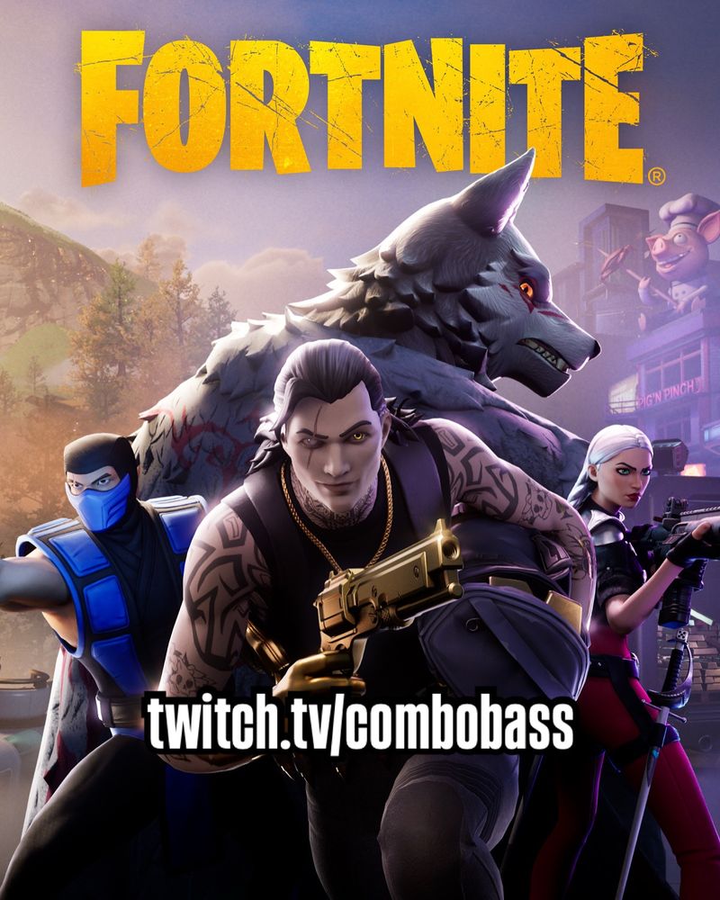 Fortnite Chapter 6 season 2 promo image showing the new Midas skin, Cassidy Quinn, fletcher Kane (wolf guy) and sub zero from Mortal Kombat. 