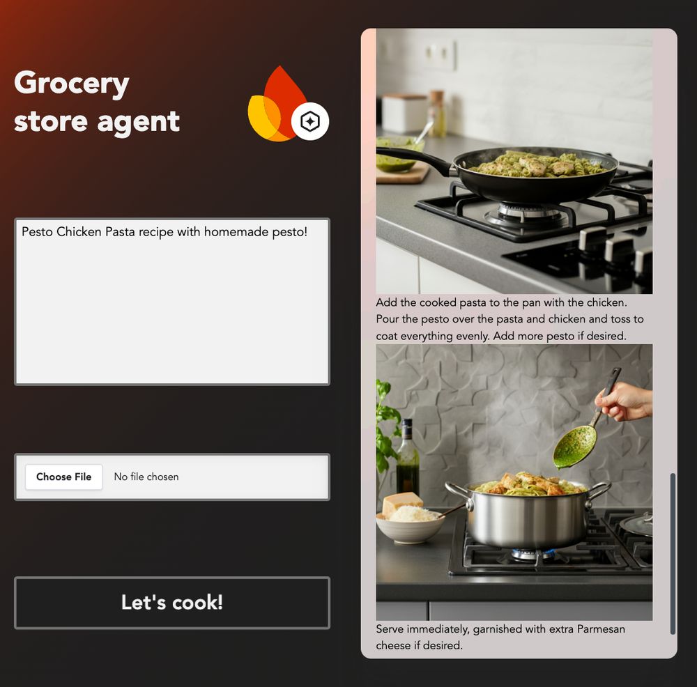 Grocery store agent showing images of the recipe steps alongside the recipe