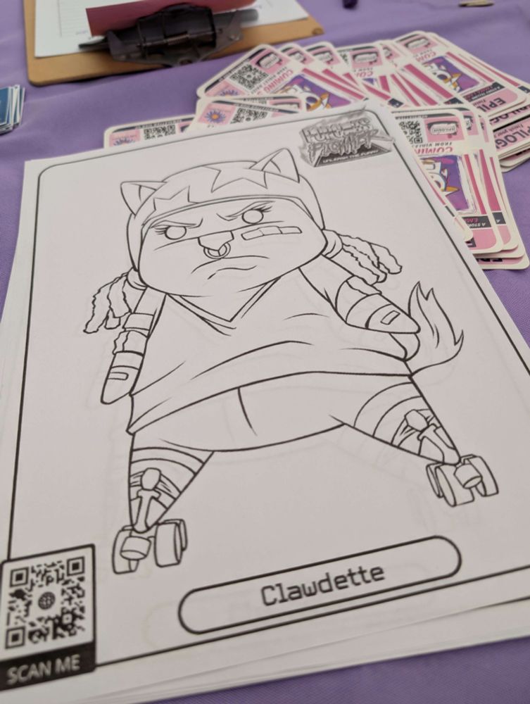Clawdette coloring page on the Terminal City Tabletop con table